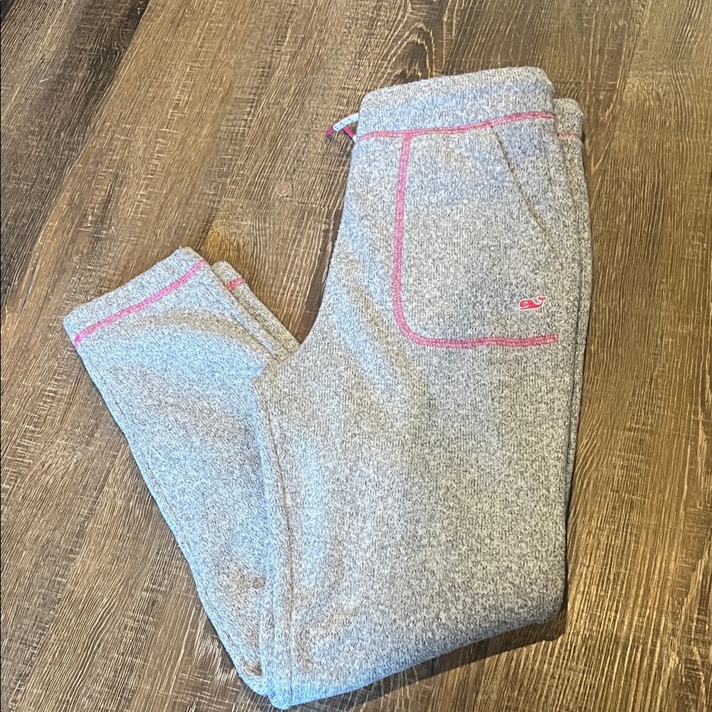 Girls Vineyard Vines Grey Sweatpants with Pink Trim